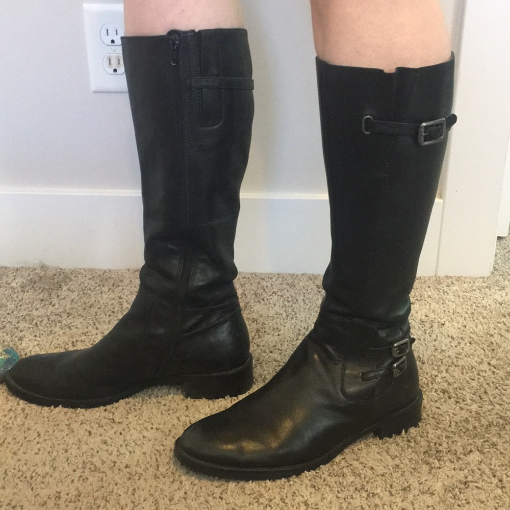 Black Leather Knee High Boots